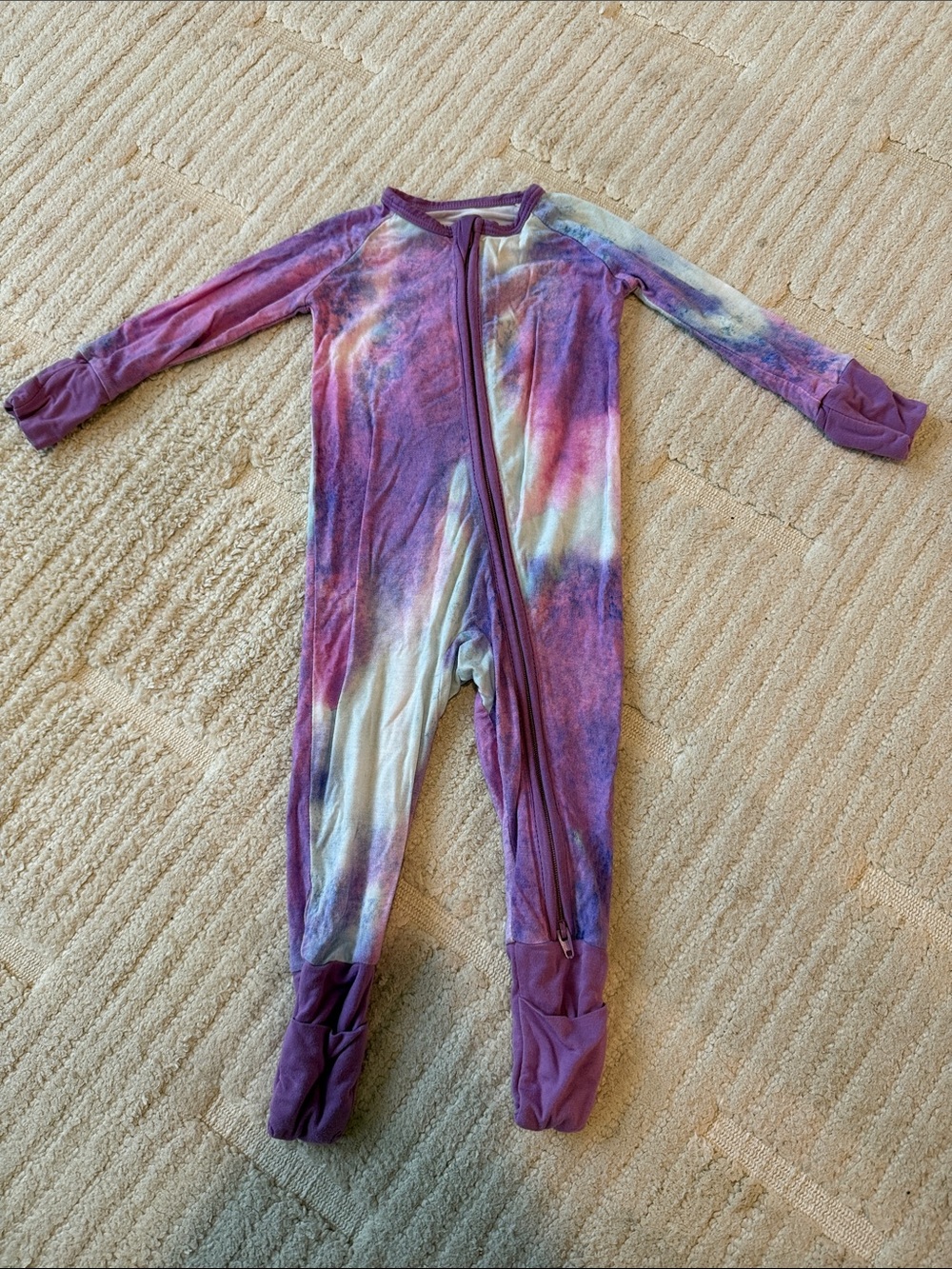 Little Sleepies Purple and White Tie-Dye Footed One-Piece Pajama
